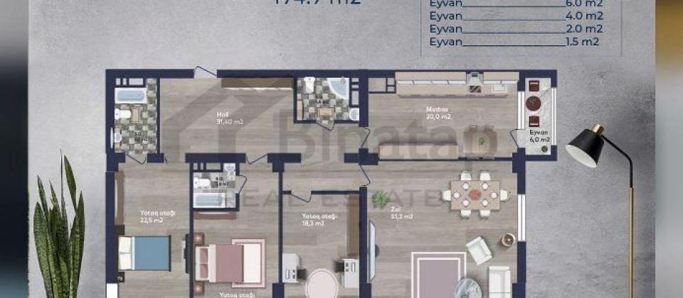 Azadliq prospekti, 28 May m/s yaninda 4 otaqli temirsiz menzil satilir/195 kv.m. - 4