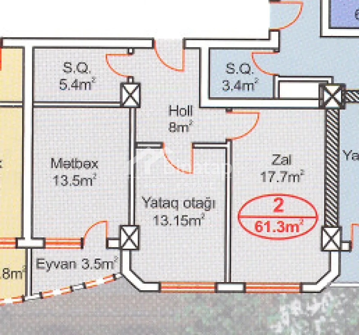 Satılır 2 otaqlı yeni tikili 61.3 m², Həzi Aslanov m. — şəkil 12