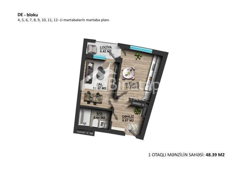 Продаётся 1-комн. новостройка 48.4 м², Хырдалан р-н — фото 4
