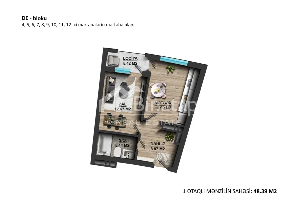 Продаётся 1-комн. новостройка 48.4 м², Хырдалан р-н — фото 4