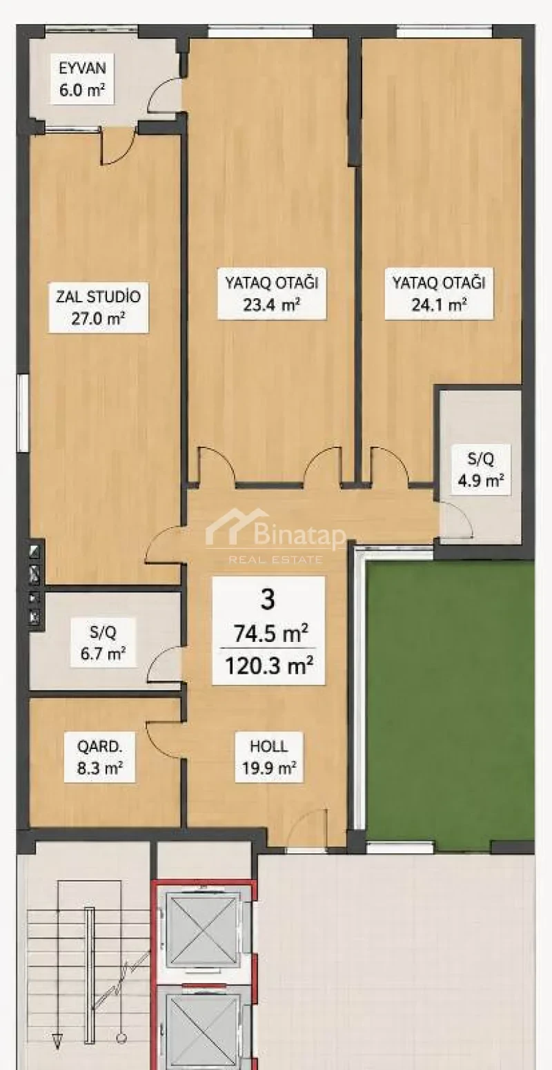 Satılır 3 otaqlı yeni tikili 120 m², Gənclik m. — şəkil 9