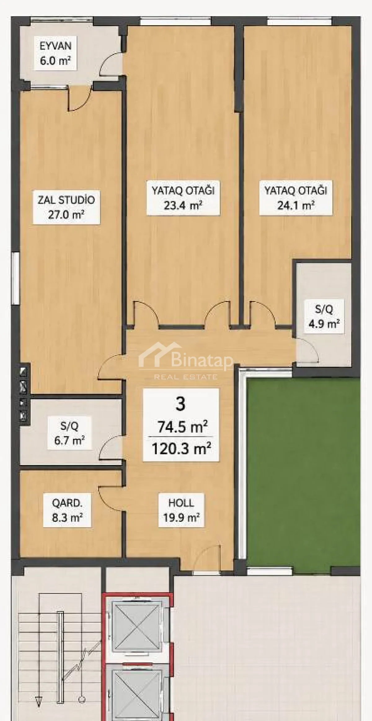 Satılır 3 otaqlı yeni tikili 120 m², Gənclik m. — şəkil 9
