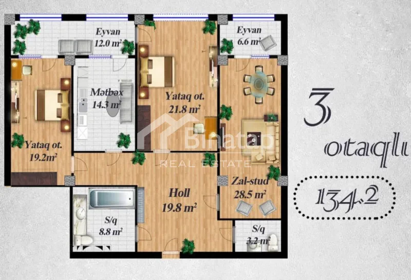Satılır 3 otaqlı yeni tikili 134.2 m², 28 May m. — şəkil 5